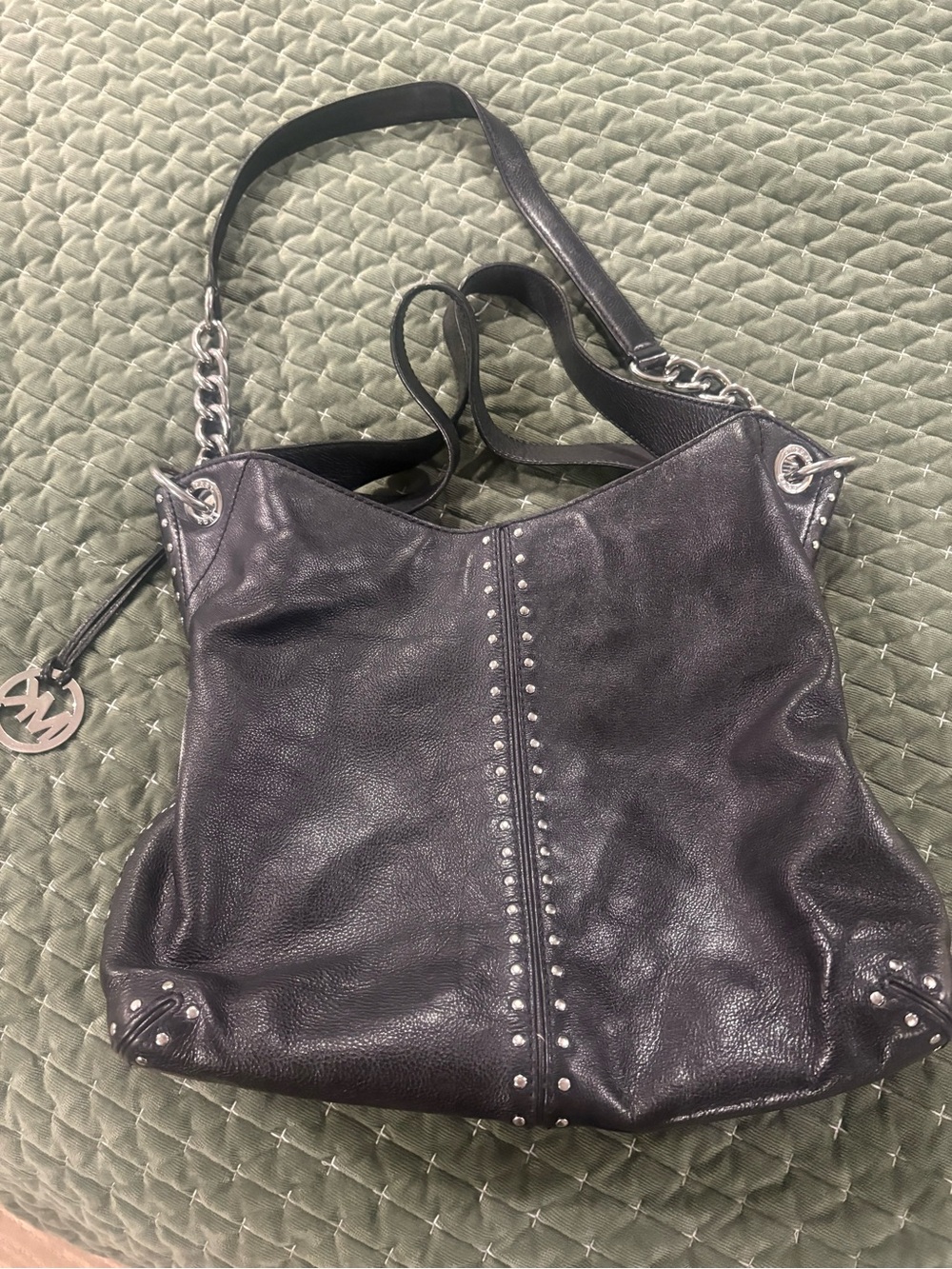 Michael Kors Black Studded Leather Astor uptown Shoulder Bag